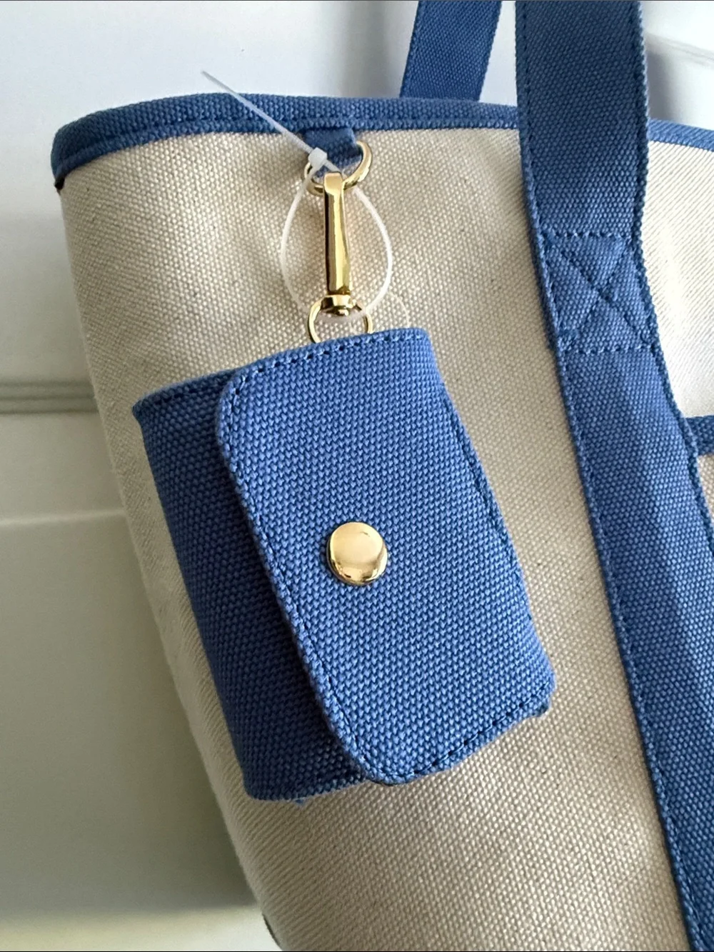 Betsey Johnson Hot Pink Tag Canvas Tote with Blue Trim